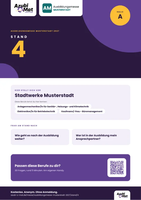 Stand-Aushang mit Messe-Logo und großer Standnummer